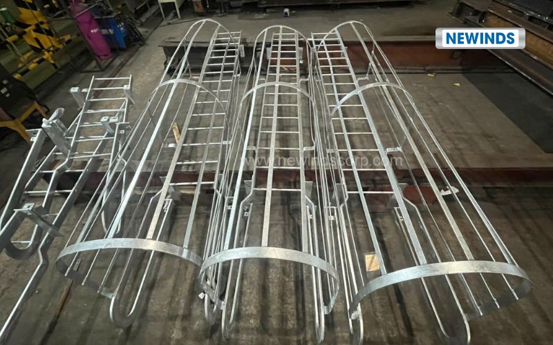 Caged steel ladders